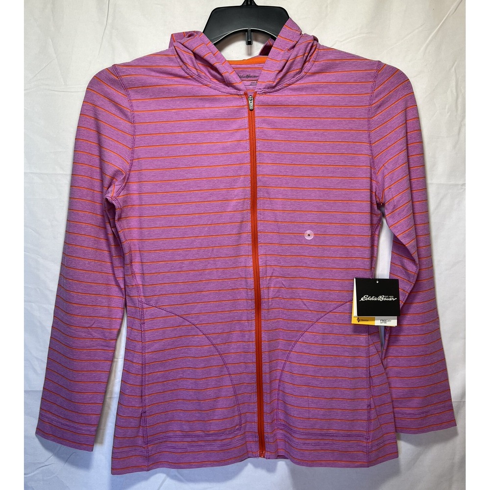 Eddie Bauer Womens Striped Zip Hoodie Purple Orange NWT Sz S Athletic Athleisure